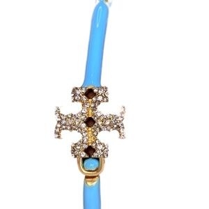 New Tory Burch Eleanor Pave Hinged Cuff Bracelet - Blue & Gold